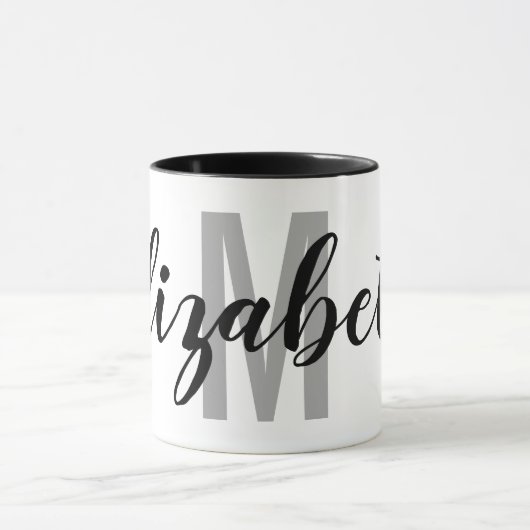Einfache Schwarz-Grau-Handschrift Monogramm Tasse (Zentrum)