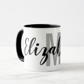 Einfache Schwarz-Grau-Handschrift Monogramm Tasse (Vorderseite Links)