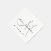 Einfache Schwarz-Grau-Monogram-Elegante Hochzeit Serviette (Ecke)
