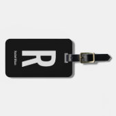 Einfache Schwarz-Grau-Monogram-Initial und Name Gepäckanhänger (Vorderseite horizontal)