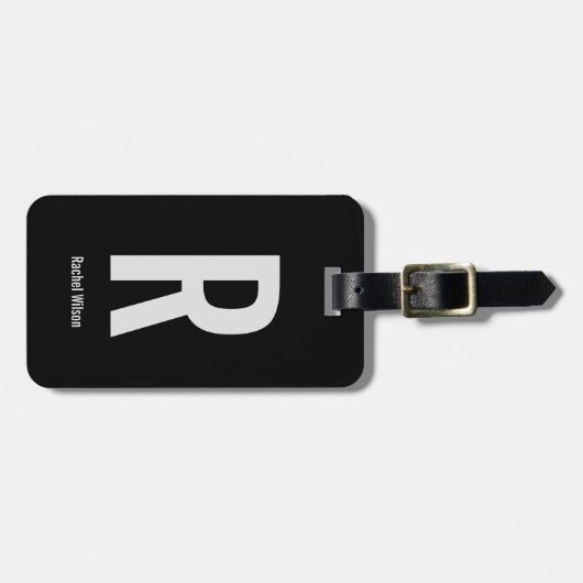 Einfache Schwarz-Grau-Monogram-Initial und Name Gepäckanhänger (Vorderseite horizontal)