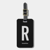 Einfache Schwarz-Grau-Monogram-Initial und Name Gepäckanhänger (Vorderseite vertikal)