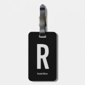 Einfache Schwarz-Grau-Monogram-Initial und Name Gepäckanhänger (Rückseite vertikal)