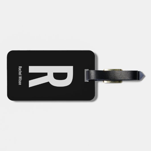 Einfache Schwarz-Grau-Monogram-Initial und Name Gepäckanhänger (Rückseite horizontal)