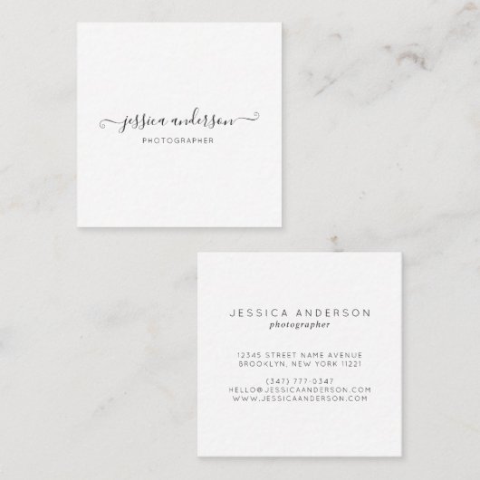 Einfache Schwarz-Handgeschriebene Girly-Script-Kal Quadratische Visitenkarte (Vorne/Hinten)