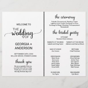 Einfache Schwarz-Kalligrafie-Hochzeitsprogramm