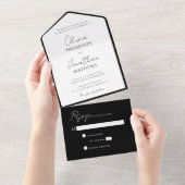 Einfache Schwarz-Krawatte-White-Script-Hochzeit All In One Einladung (Abreißen)