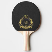 Einfache Schwarz-Leder-Gold-Kronen-Rahmen-Monogram Tischtennis Schläger (Rückseite)