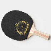Einfache Schwarz-Leder-Gold-Kronen-Rahmen-Monogram Tischtennis Schläger (Seitenansicht)