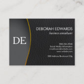 Einfache Schwarz-Leder-Monogramm Visitenkarte (Vorderseite)