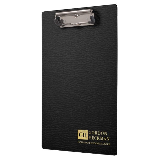 Einfache Schwarz Leder Textur Custom Monogram Klemmbrett (Links)