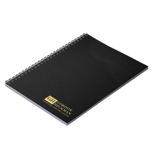 Einfache Schwarz Leder Textur Custom Monogram Notizblock (Linke Seite)