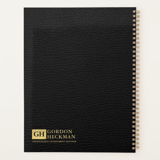 Einfache Schwarz Leder Textur Custom Monogram Planer (Rückseite)