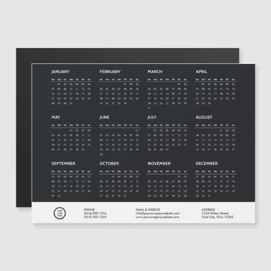 Einfache Schwarz-Logo Mini 2024 Kalender-Magnet Magnetkarte (Vorne/Hinten)