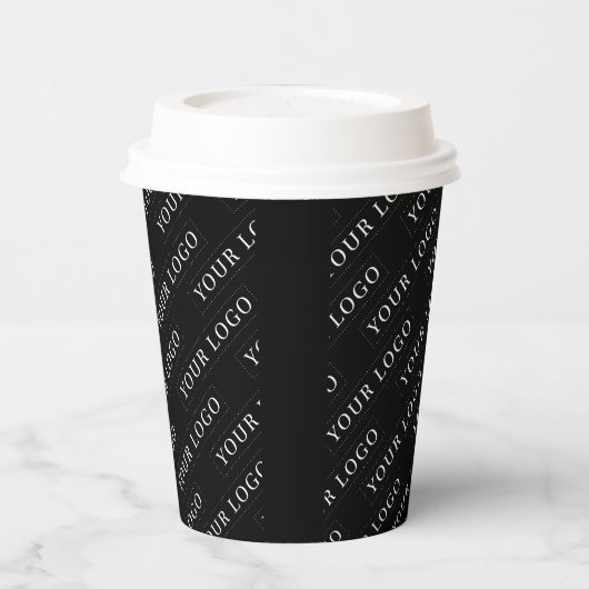 Einfache Schwarz-Minimal-Logo-Muster Papier C Pappbecher (Links)