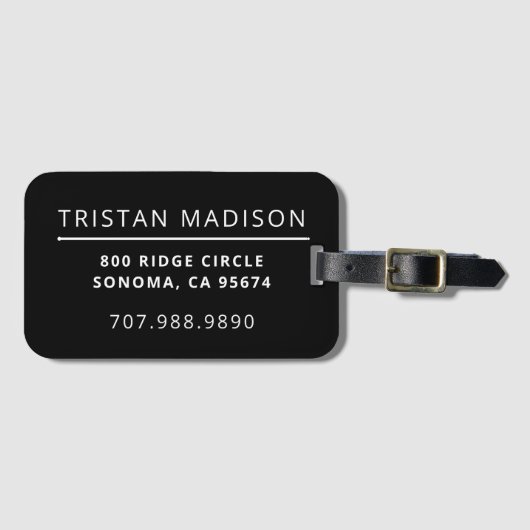 Einfache Schwarz Minimalistisch Gepäckanhänger (Vorderseite (Horizontal))