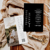 Einfache Schwarz-Minimalistisch-Hochzeit-Foto QR-C Einladung