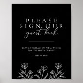 Einfache Schwarz-Moderne Blumenzellenschrift Poster (Vorne)