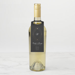 Einfache Schwarz-Moderne Geometrische Hochzeit Flaschenanhänger