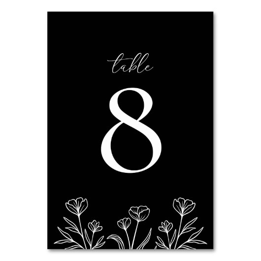 Einfache Schwarz-Moderne Kontur Tischnummer (Vorderseite)