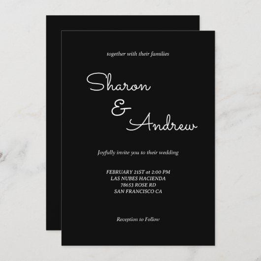 Einfache Schwarz-Moderne Monogram-Einladung Einladung (Vorne/Hinten)