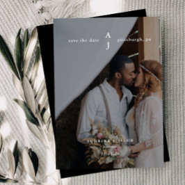 Einfache Schwarz-Monogramm-Foto-Hochzeit Save The Date