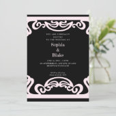 Einfache Schwarz/Rosa Art Déco Hochzeit Einladung (Stehend Vorderseite)