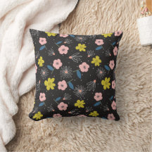 Einfache Schwarz-Rosa-Illustration Blumenmuster