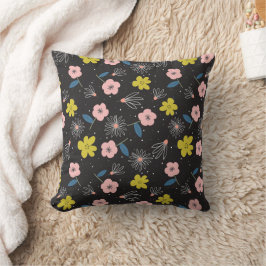 Einfache Schwarz-Rosa-Illustration Blumenmuster Kissen