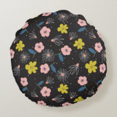 Einfache Schwarz-Rosa-Illustration Blumenmuster Rundes Kissen (Rückseite)