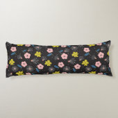 Einfache Schwarz-Rosa-Illustration Blumenmuster Seitenschläferkissen (Rückseite)