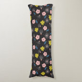 Einfache Schwarz-Rosa-Illustration Blumenmuster Seitenschläferkissen (Vorderseite Vertikal)