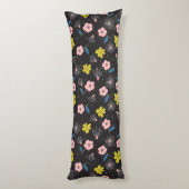 Einfache Schwarz-Rosa-Illustration Blumenmuster Seitenschläferkissen (Rückseite (Vertikal))