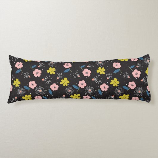 Einfache Schwarz-Rosa-Illustration Blumenmuster Seitenschläferkissen (Vorderseite)