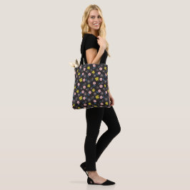 Einfache Schwarz-Rosa-Illustration Blumenmuster Tasche
