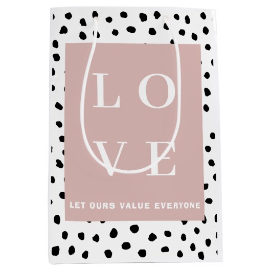 Einfache Schwarz/Rosa LIEBE |Lass unseren Wert Jed Mittlere Geschenktüte (Vorderseite)