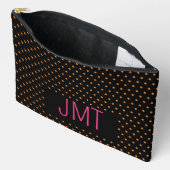 Einfache Schwarz-Rosa-Orange-Dosen-Monogramm Zubehörtasche (Offen)