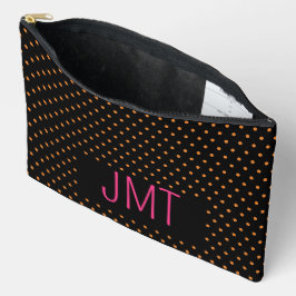 Einfache Schwarz-Rosa-Orange-Dosen-Monogramm Zubehörtasche