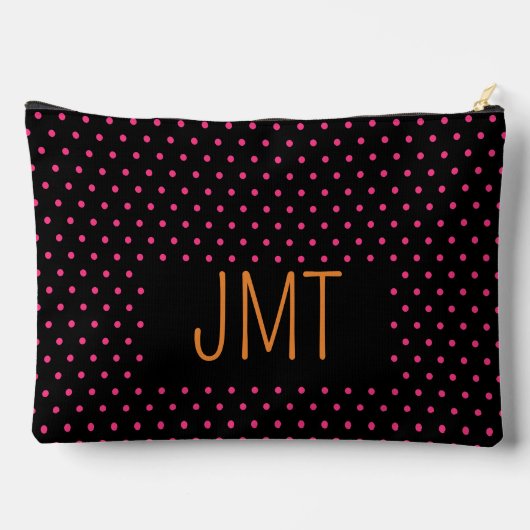 Einfache Schwarz-Rosa-Orange-Dosen-Monogramm Zubehörtasche (Rückseite)