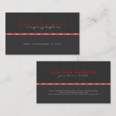 Einfache Schwarz & Rot Streifen & LinenTextur Visitenkarte (Vorne/Hinten)