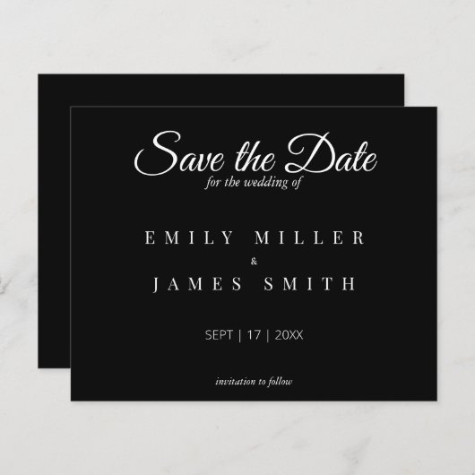 Einfache Schwarz-Save the Date-Hochzeit (Vorne/Hinten)