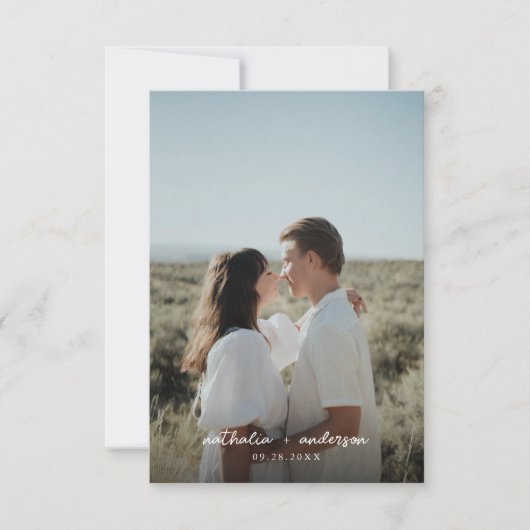 Einfache Schwarz-Script-Foto-Hochzeit Dankeskarte (Vorderseite)