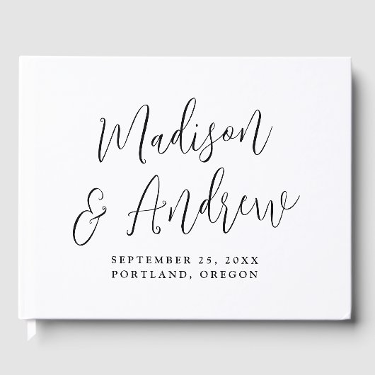 Einfache Schwarz-Script-Foto-Hochzeit Gästebuch (Vorderseite)