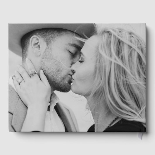 Einfache Schwarz-Script-Foto-Hochzeit Gästebuch (Rückseite)