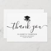 Einfache Schwarz-Script-Grad-Cap-Abschluss Dankeskarte (Vorne/Hinten)