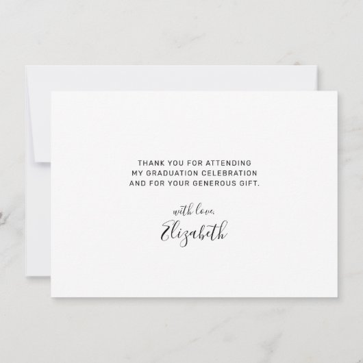 Einfache Schwarz-Script-Grad-Cap-Abschluss Dankeskarte (Rückseite)