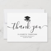 Einfache Schwarz-Script-Grad-Cap-Abschluss Dankeskarte (Vorderseite)
