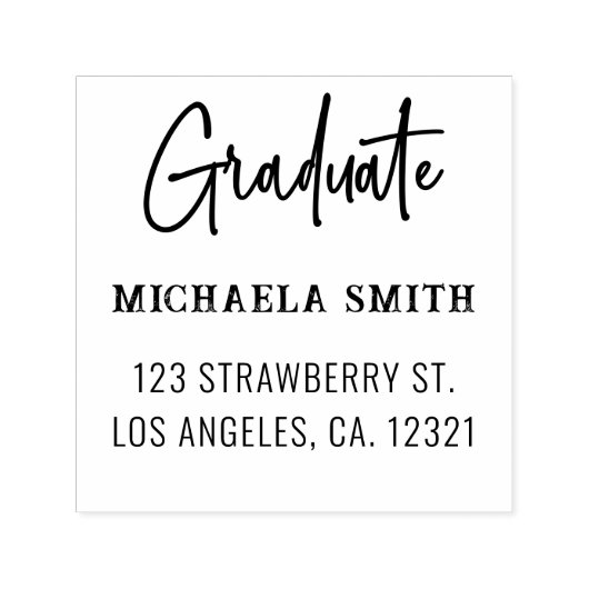 Einfache Schwarz-Script-Graduate-Rücksendeadresse Permastempel (Design)