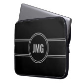 Einfache Schwarz-Silber-Monogramm Laptopschutzhülle (Vorderseite Links)