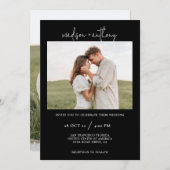 Einfache Schwarz Stilschrift mit Foto Wedding Einladung (Vorne/Hinten)